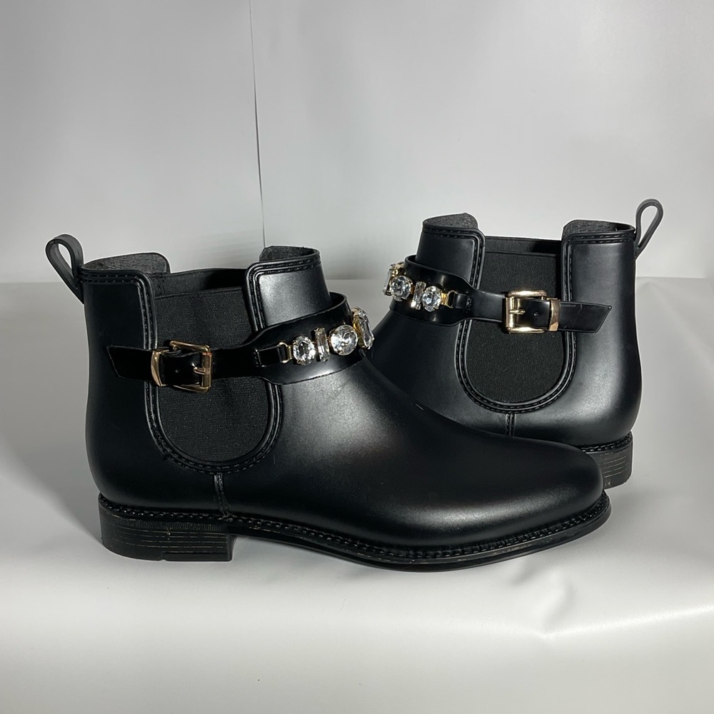 Henry Ferrera Marsala Women’s Black Gem Embellished Short Rain Boots Size 8. - Picture 14 of 16